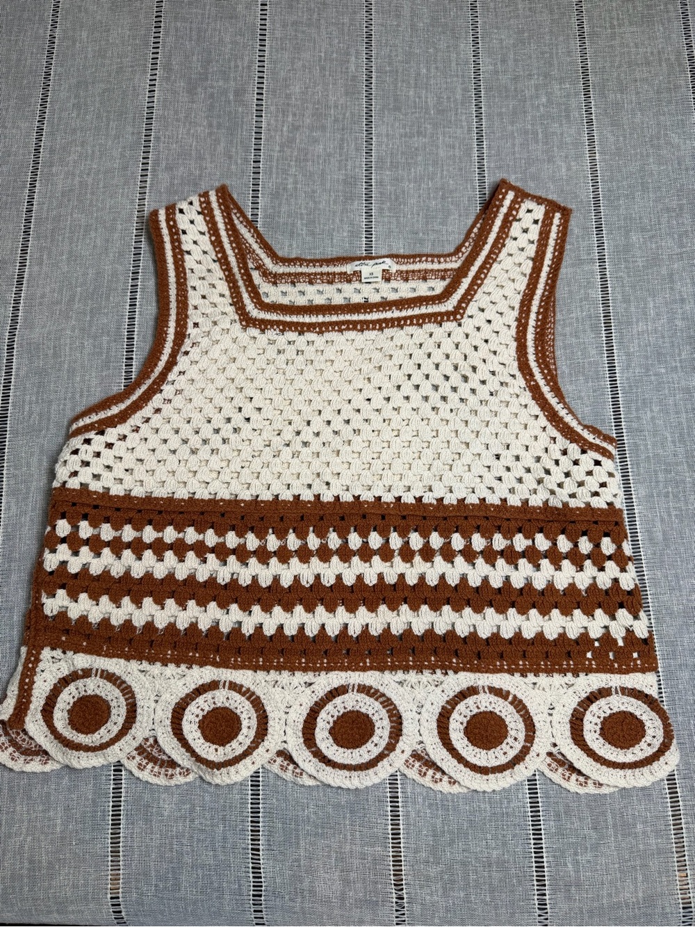 Ultra Pink Crochet Square Neck Tank Top in White and Brown - Picture 12 of 12